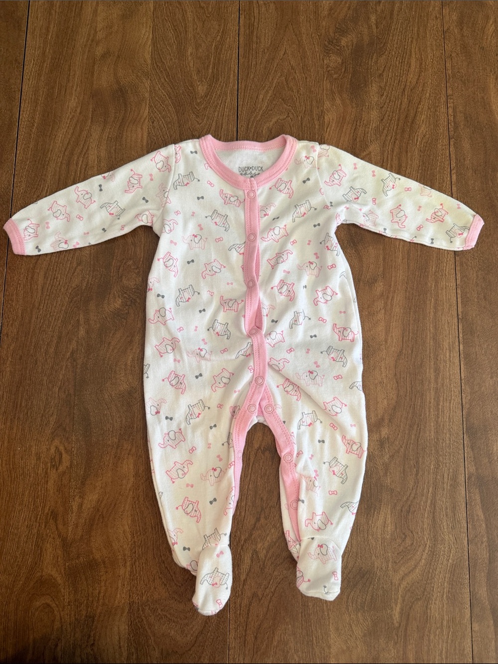 Duck Duck Goose - Baby Girls Pink Trim Footed One-Piece Sleeper